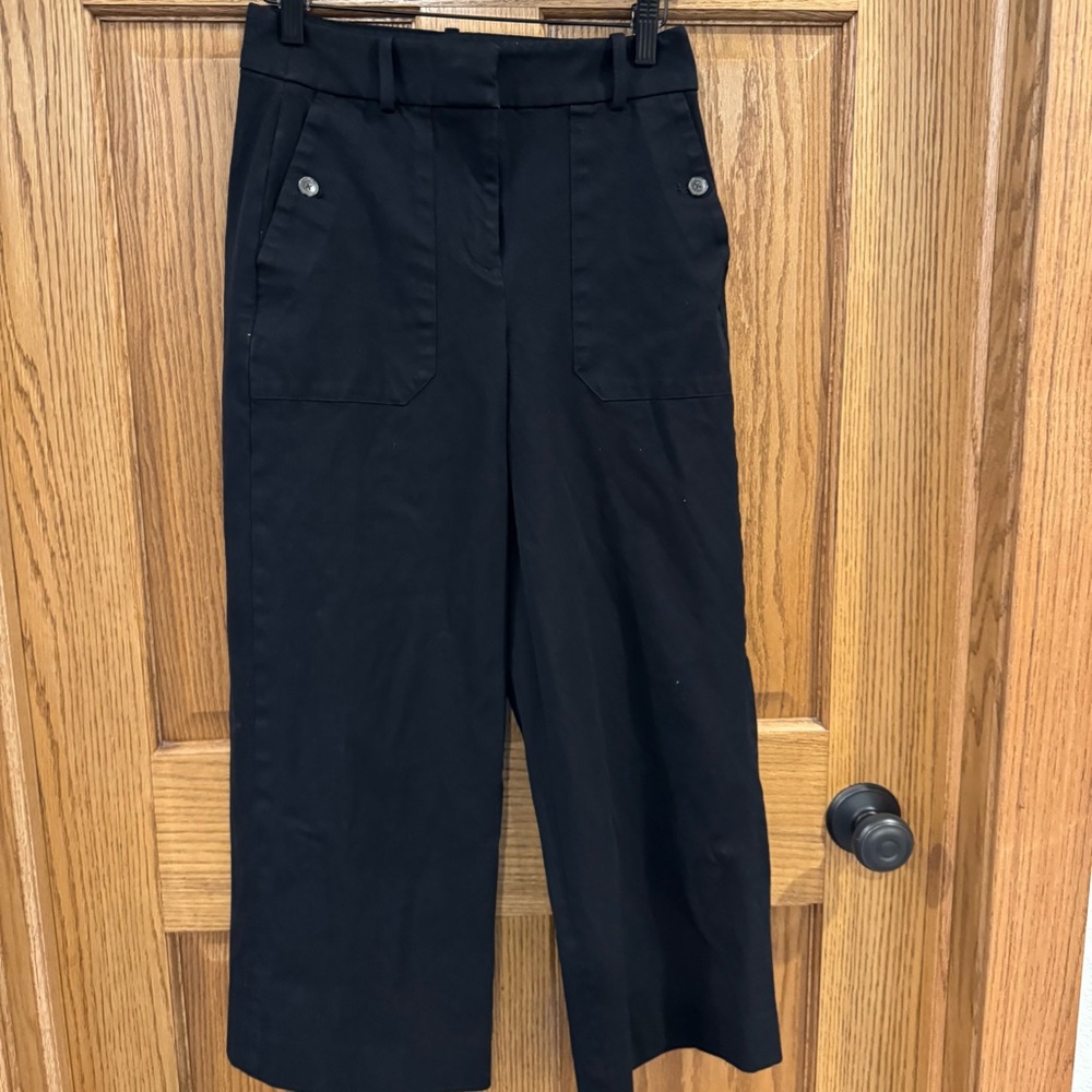 J.Crew Wide Leg Cropped Pants Black Size 2 High Rise Chic